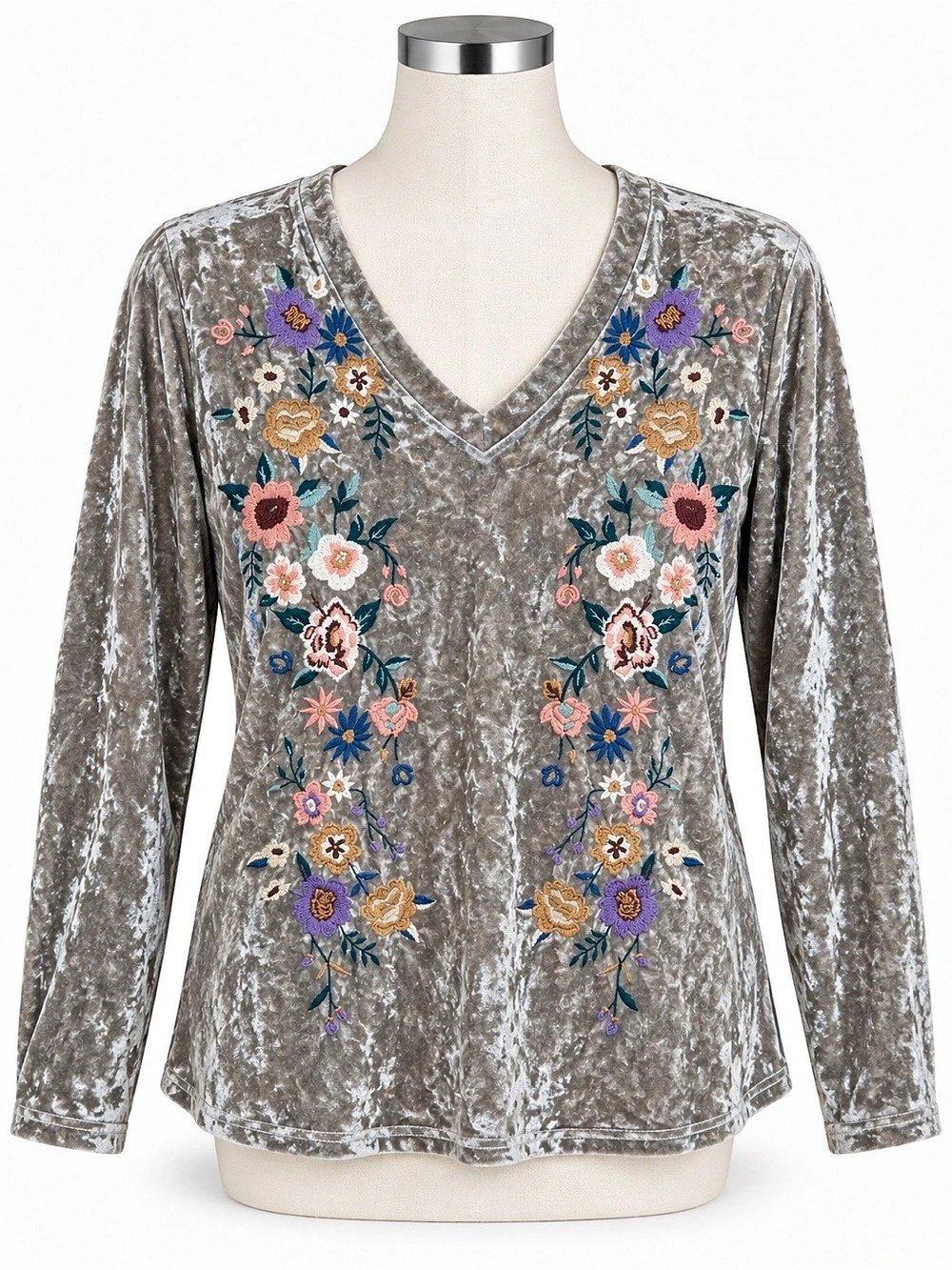 NWOT Oddy Embroidered Velvet Long Sleeve Tunic Gray Large